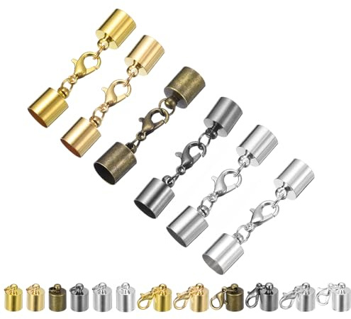 sourcing map 30Sets 8mm Leather Cord End Caps with Lobster Claw Clasps, Barrel Terminators for DIY Making Leather Bracelets, 6 Colors in 1Set