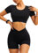 Navneet Sport Damen Gym Kurz Workout Sportset - Fitness Outfit Mit Oberteile Und Scrunch Shorts - Yoga Sportbekleidung Sommer Zweiteiler Schwarz M