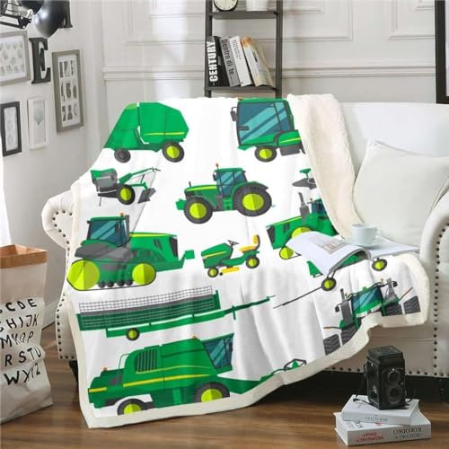 Kuscheldecke 100x150 Traktor Decke, Weiß Fleecedecke Flauschig, Flanell Warm Decken, Sofadecke Wohndecke Weiche Sofa üBerwurfdecke, Winterdecke Kinder Blanket Fuer Sofa Couch