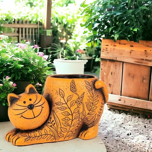 Divas World Dekorative Zement-Pflanzgefäße in Katzen- und Hundeform, für drinnen und draußen, langlebige Beton-Blumentöpfe für Zuhause, Garten, Terrasse, einzigartige Tierliebhaber, Geschenkidee,