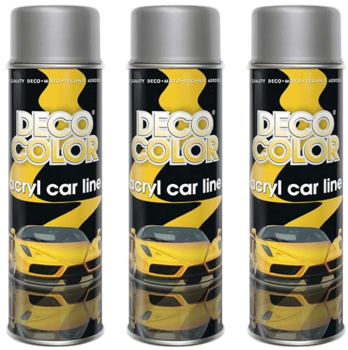Deco Color 3er Sparpack ACRYL CAR LINE SILBER GLANZ RAL 9006 in 500ml - Lackspray für z.B. KFZ, Auto, Motorrad, Alufelgen, Stahlfelgen uvm. (3 Dosen 500ml Silber GLANZ)