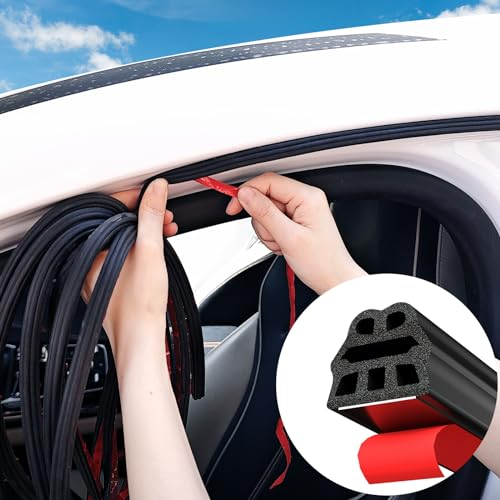 Jobon 16.4M Auto Türdichtung Universal, Gummidichtung Selbstklebend, Sechs-Loch dichtungsband Wasserdicht Autotür Kantenschutz für Autotür Pkw-Motorhaube Kofferraumtür