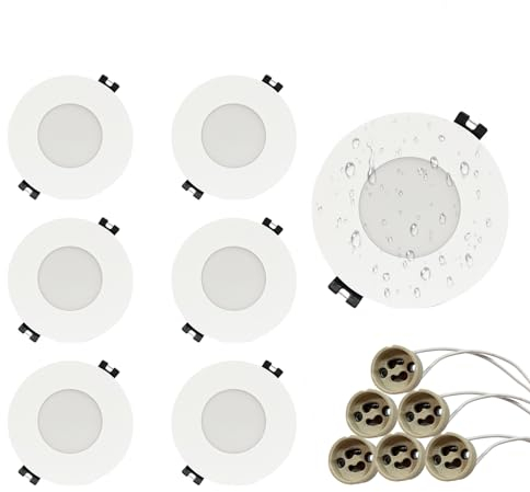 GY Marco Foco Empotrable GU10 de Plástico, IP65 Resistente al Agua, Impermeable, Apertura Ø75 x 100 mm, Aro Soporte con Portalamparas GU10 para MR16 LED, Ojos de Buey LED Downlight para Baño, 6 Pieza