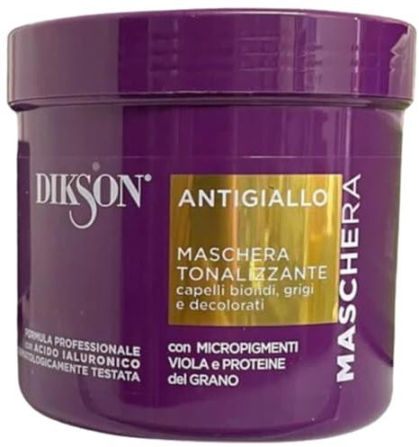 Maschera ANTIGIALLO, Tonalizzante, Per Capelli Biondi, Grigi e Decolorati. Con Micropigmenti Viola e Proteine Del Grano. Formula Professionale Con Acido Ialuronico 500ml (Barattolo)