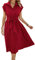 ASOMI Sommerkleid Damen Hemdkleid Kurzarm: Elegant Kurzarm Strandkleid Büro Wickelkleid Mode Tasche Hemdblusenkleid Lässig Blusenkleid Midikleid Knopf Plisseekleid V-Ausschnitt Gürtel A-Rot L