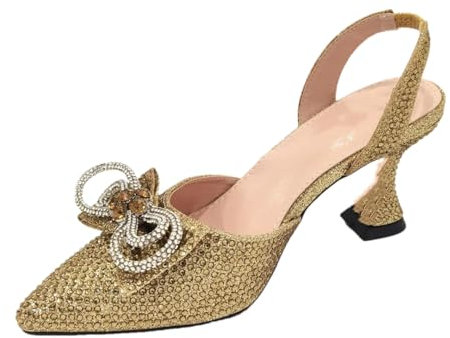 Fjnbbiot Sandalias africanas de tacón alto con puntera puntiaguda para mujer, para fiestas, bodas, fiestas, color fucsia, conjunto de zapatos y bolsos, Only Shoes Gold, 42 EU