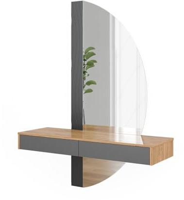 Vicco Schminktisch Melisa, Kosmetiktisch mit Spiegel, Eiche/Grau, 120 cm mit 2 Schubladen