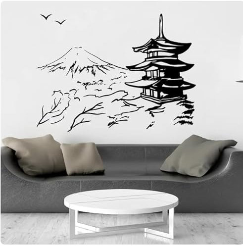 SMALLSNOT Wandtattoo Berg Natur Aufkleber Home Aufkleber Wohnzimmer Tapete, schwarz, M 57x42cm abnehmbare moderne Vinyl Poster Aufkleber