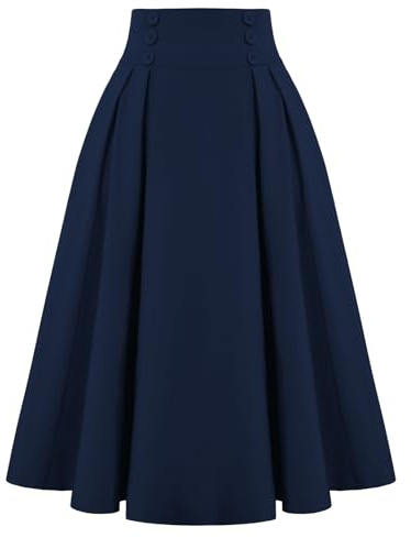 Belle Poque Women's Vintage Retro High Waist Solid Color Swing Skirt with Pockets 2111
