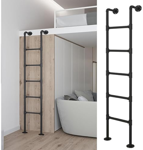 Scaletta per Uscita di Emergenza per Pozzetto Finestra Scaletta per Letto a Soppalco in Metallo Montata a Parete, Scaletta per Letto a Castello in Tubo di Ferro Industriale Scale
