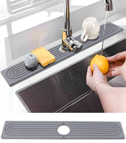 Protection contre les éclaboussures de robinet en Diatomée, tapis de robinet en Diatomée pour l'évier de cuisine, extra long 24'', séchage rapide, super absorbant, tapis capteur d'eau de robinet