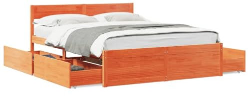 Somanki Massivholzbett mit Schubladen Wachsbraun 160x200 cm Kiefer, Bett, Bettgestell, Schlafzimmer Bett, Bed Frame - 3282344