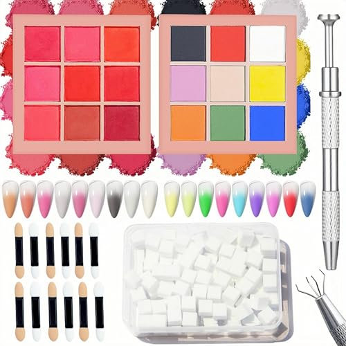 MKNZOME 18 Colours Nail Pigment Powder, Chrome Nail Powder, 100 Pcs Nail Sponges for Ombre with Metal Grabber, Nail Art Tools Nail Art Palette Color Changes for Nail Design, Nail Art Body and Crafts