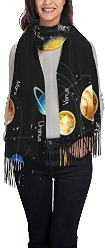 FJQWKLF Winterschal – Planeten, Sterne und Milchstraße, Galaxie, lange Schals für Damen, warmer Schal mit Quaste, Stola für Damen