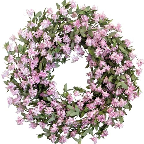 Egolot Forsythie-Blumenkranz für Frühling und Sommer, mit weichen Blättern für die Haustür, alltäglicher hellvioletter Blumenkranz für drinnen und draußen, alltäglicher Blumenkranz für Heimdekoration