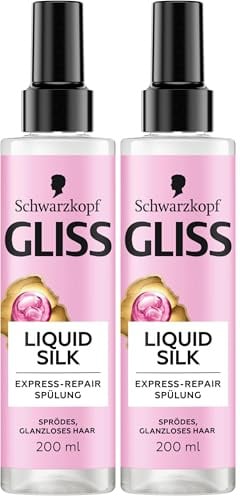 Gliss Express-Repair-Spülung Liquid Silk (200 ml), Haarspülung für außergewöhnlich weiches Haar, Pflegespülung mit Hitzeschutz bis zu 230 °C (Packung mit 2)