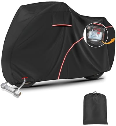CEMOFE Motorrad Abdeckplane 300D Motorrad Abdeckplane Outdoor mit Kennzeichen Fenster Motorradabdeckung Luftdurchlässig mit Schlosslöchern UV Schutz Regen Schnee für Moped Roller (245 x 105 x 125cm)