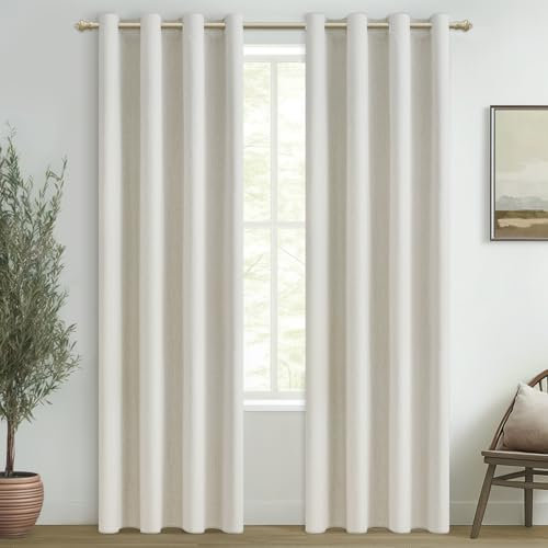 MRTREES Gardinen mit Ösen Blickdicht Leinenoptik Wohnzimmer Modern 2er Set 100% Blackout Curtains, Abdunkelnde Vorhänge Schlafzimmer 225 cm Lang Thermovorhang 140 cm Breit, Elfenbeinweiß