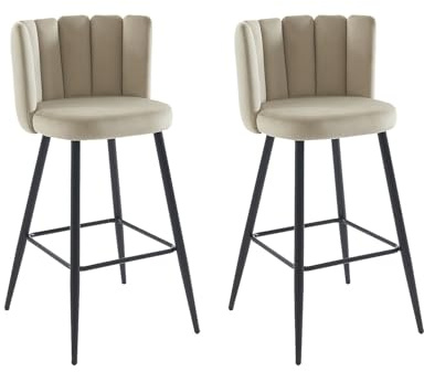 Vente-unique Pascal MORABITO - 2 Barhocker aus Samt und Metall, Schwarz Beige Pranilla