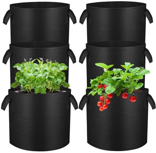 Lot de 6 Sac de Plantation Non Tissé 20L avec Poignées Renforcées, Sac Plantation Pomme de Terre, Sacs de Culture en Tissu Non tissé Pots pour Plantes, Tomates, Fraises, Légumes (5 Gallons)