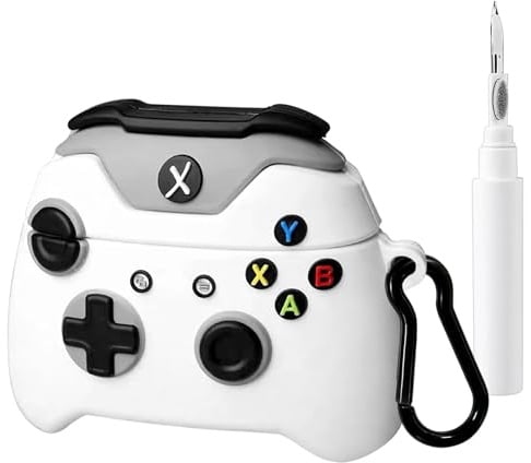 Alovez Silikon Schutzhülle Skin Mit Reinigungsstift Retro Handheld Game Console Design kompatibel mit AirPods 4 (2024) AirPods 4. Generation Case Apple AirPods 4 2024 Ladecase (Weiß)