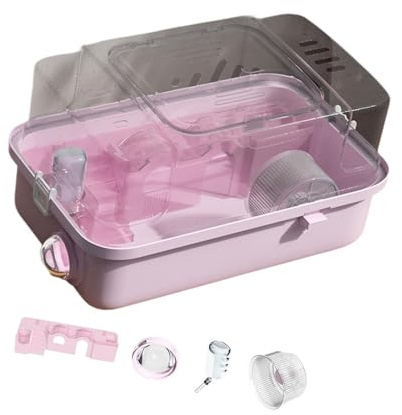Milageto 2 Niveaux Cage Hamster spacieux Habitat de Maison Respirante multifonctionnelle Cage Petite Cage Animale pour Les Petits Animaux, Rose