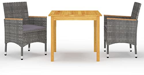 LAPOOH 3-TLG. Garten-Essgruppe Grau, Esstisch Mit Stühlen Set, Gartenmöbel Sitzgruppe, Balkon Möbel, Gartenlounge Set, Terrassenmöbel, Balkonmöbel Set - 3067676