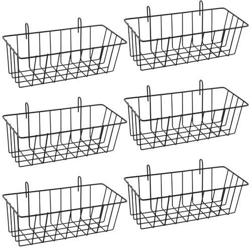 MUNGHOK 6 Stück Gitterkorb mit Haken, 23x10x7,5cm Wandgitter Metall Gitterkorb Schwarz, Metalldraht mit Haken, Gitterwand Regal Drahtkorb Schwarz für Badezimmer, Schlafzimmer, Büro