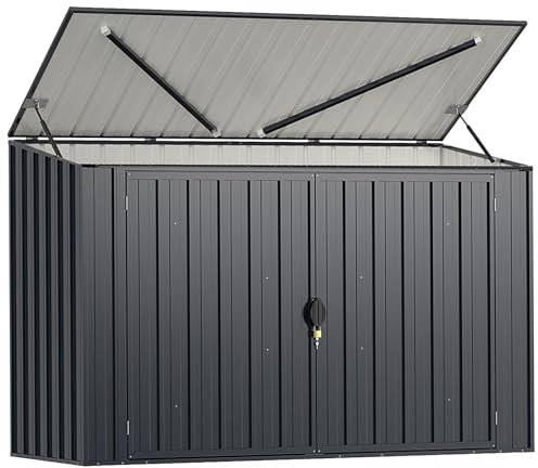 GiantexUK 6x3FT Metal Garden Shed, Galvanized Outdoor Storage Shed with Openable Slope Roof, Lockable Doors & Hydraulic Gas Rod, Utility Tool House Building for Backyard Patio Garbage Bike, Grey