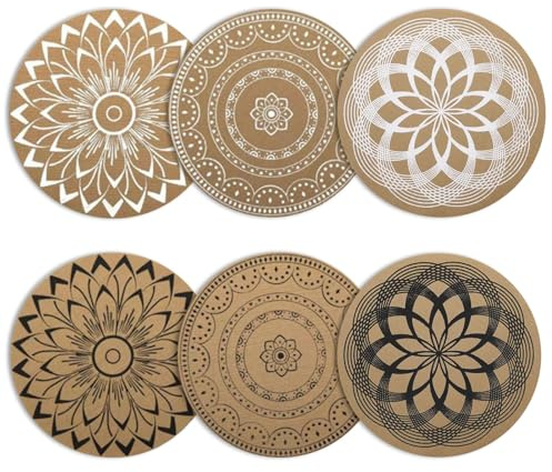 Lot de 6 sets de table ronds bohème - Sets de table pour table à manger - 38 x 38 cm - Lavables - En vinyle - Résistants à la chaleur - Polyvalents - Idéal pour les tables à manger, la cuisine, les
