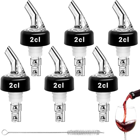 6 Stück Flaschenausgießer Spirituosen, 2cl Dosierer für Flaschen (2ml) | Schnaps Ausgießer mit Bürste, Pour Spouts Shot für Home Bar, Wein, Cocktails, Kaffee, Öl
