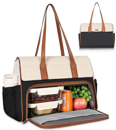Jetviivid Laptop Bag with Large Lunch Compartment, 15.6 Inch PU Leather Work Bag for Women, Leakproof Insulated Lunch Tote for Business, Office, Nurse, Teacher, College