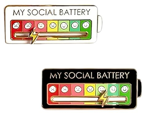 2 Stück My Social Battery Anstecker Pin,Social Battery Pin,Lustige Brosche für Soziale Stimmung 7 Tage,Soziale Batterie Laune Brosche,Emoji Anstecknadel,Schützenfest Lustige Pins,Backpack Dekoration