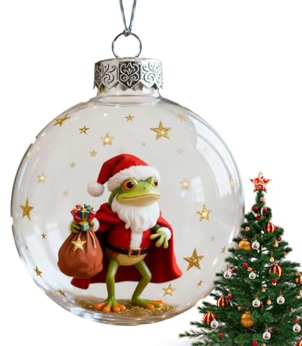 Weihnachtsfrosch Ornamentkugel – 2D Acryl Klarsicht Weihnachtsfrosch Hängeornament | Lustige Frösche Andenken Anhänger Festliche Dekorationen Für Den Innenbereich, Schlafzimmer, Wohnzimmer (B)