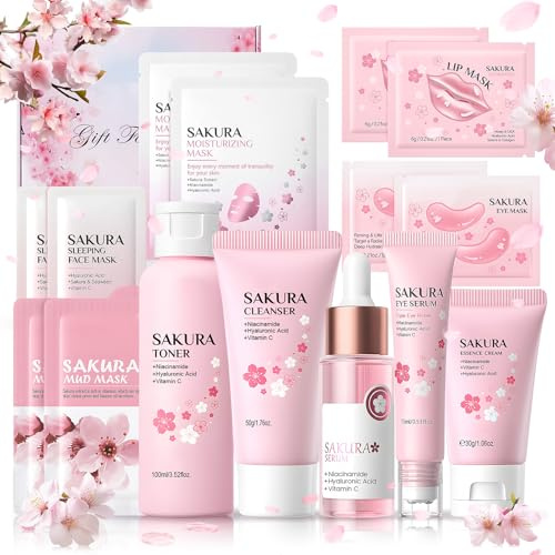 Coffrets de Soins pour la Peau, Coffret Beauté Fille 10 Ans, Coffret Skincare avec Crème Nettoyante, Toner, Sérum, Crème Essence, Creme Yeux, Boue pour Visage, Patch Yeux, Masque Levre, 15Pièces