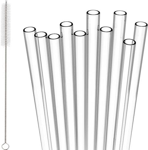 20 Pcs Plastic Straws Pack of 20 Reusable Straws with Brush 19mm x 7mm Perfect for Cocktails, Milk, Juice, Tea (Drinking Straws)