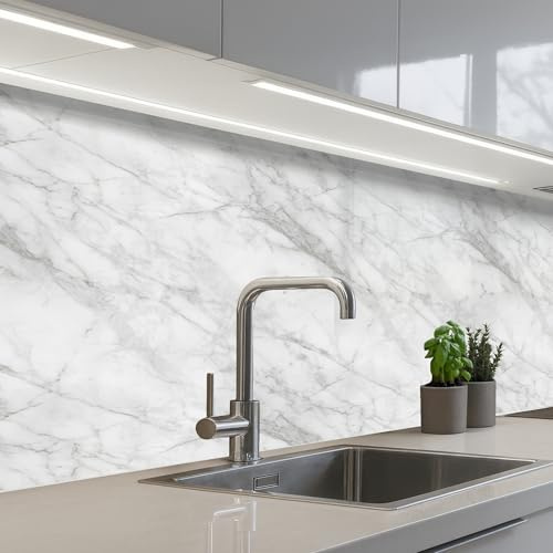KitchenYeah© Splashback for Kitchen self-Adhesive Sink Splash Splatter | 24x59 / 60x150 cm - Guard Splashbacks Walls Classic - Marble - Gray