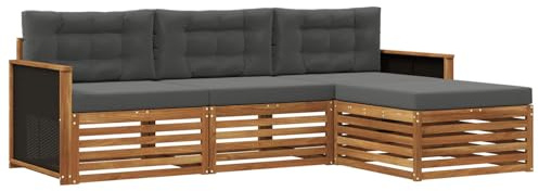 vidaXL Outdoor-Sofagarnitur 4 pcs Natur und Anthrazit Polyester, Garten Sofa, modernes Lounge Set, entspanntes Terrassenmöbel für chillige Stunden, bequem und stylisch