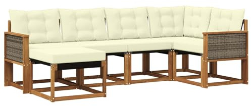 vidaXL Outdoor-Sofagarnitur mit Kissen 6 pcs Natur und Creme, Moderne Outdoor-Sofa-Sitzgruppe, stylische Gartenmöbel, robuste Terrassenmöbel, Bequeme Lounge für den Garten