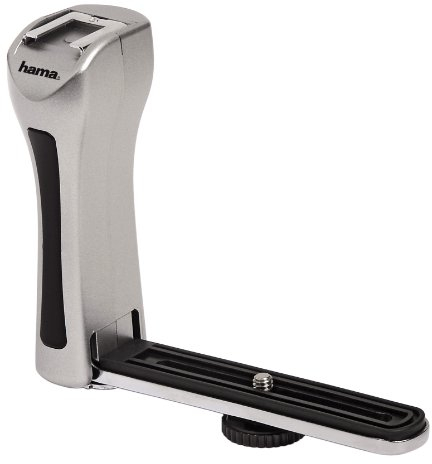 Hama Klappbare Blitzschiene für Camcorder mit Stativgewinde, Mit ergonomischen Handgriff, 125 x 130 mm, Digi Klapp, Silber