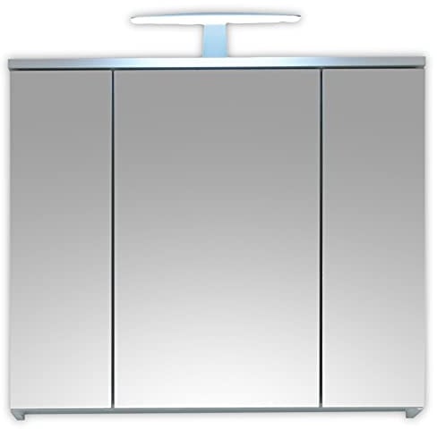 Stella Trading SPICE Spiegelschrank Bad mit LED-Beleuchtung in Weiß Hochglanz - Badezimmerspiegel Schrank mit viel Stauraum - 80 x 67 x 20 cm (B/H/T), Matt-Finish