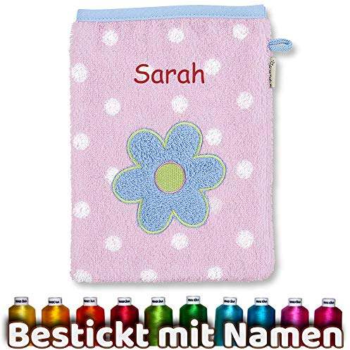 Sterntaler Waschhandschuh mit Namen, Blume Katharina, Mädchen, Waschlappen Rosa