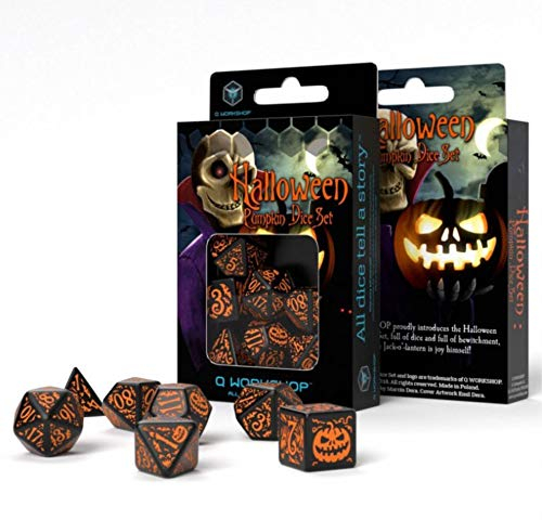 Q-Workshop HAP69 - Halloween Pumpkin Black & orange Dice Set (7), Nicht Zutreffend