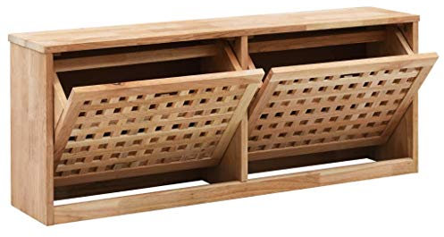 Tidyard Schuhbank Schuhschrank im Industrie-Design, Schuhregal zum Sitzen, Schuhablage Mit 2 Ablagefächern, Walnuss-Massivholz und Sperrholz, für Eingangsbereich, Diele, Wohnzimmer