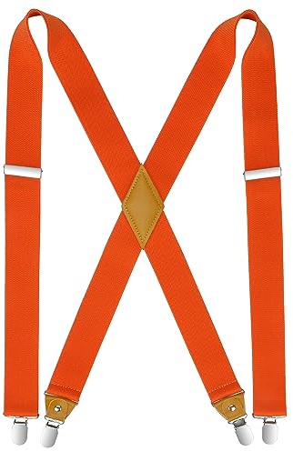 HISDERN Herren 3,5 cm breiter Hosenträger in X-Form mit sehr Starken 4 Metall Clip für Männer und Damen elastisch und verstellbar Orange