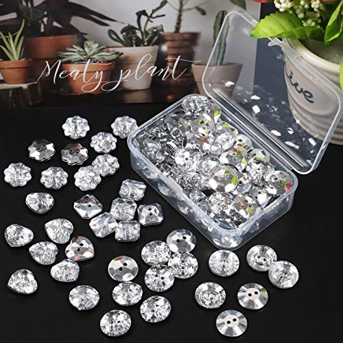 MAMUNU Confezione da 100 bottoni assortiti trasparenti con retro piatto, 15 mm, 5 forme, fiori, quadrati, bottoni a forma di cuore, 20 pezzi per ogni stile