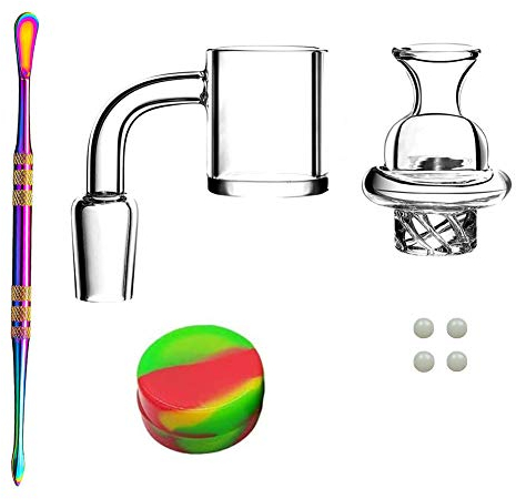 25 mm Quarzknaller Glass Banger für Wasserleitungen mit 4 PCS 6mm Glühkugeln und Silikonwachsbehälter, Wachswerkzeug, kompatibel für Dab Rig Glass Bong (14 mm männlich)