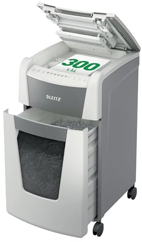 Leitz IQ Autofeed Office Aktenvernichter, 300 Blatt Papierstapel schreddern, Zeit sparen mit automatischem Einzug, Mikroschnitt P5, 60L Abfallbehälter, Leiser Betrieb für Büro, 80160000