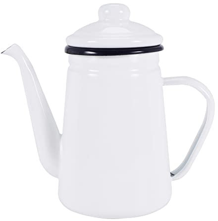 Haude 1.1L High-Grade Enamel Coffee Pot Pour over Milk Water Jug Pitcher Barista Teapot Kettle for Gas Stove and Induction Cooker White
