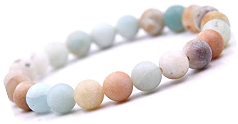 Unique Gems Damen Chakra Perlenarmband frosted Amazonit Ø 8mm Energiearmband Heilsteine Armband elastisch 16cm bis 19cm Juweliers Qualität